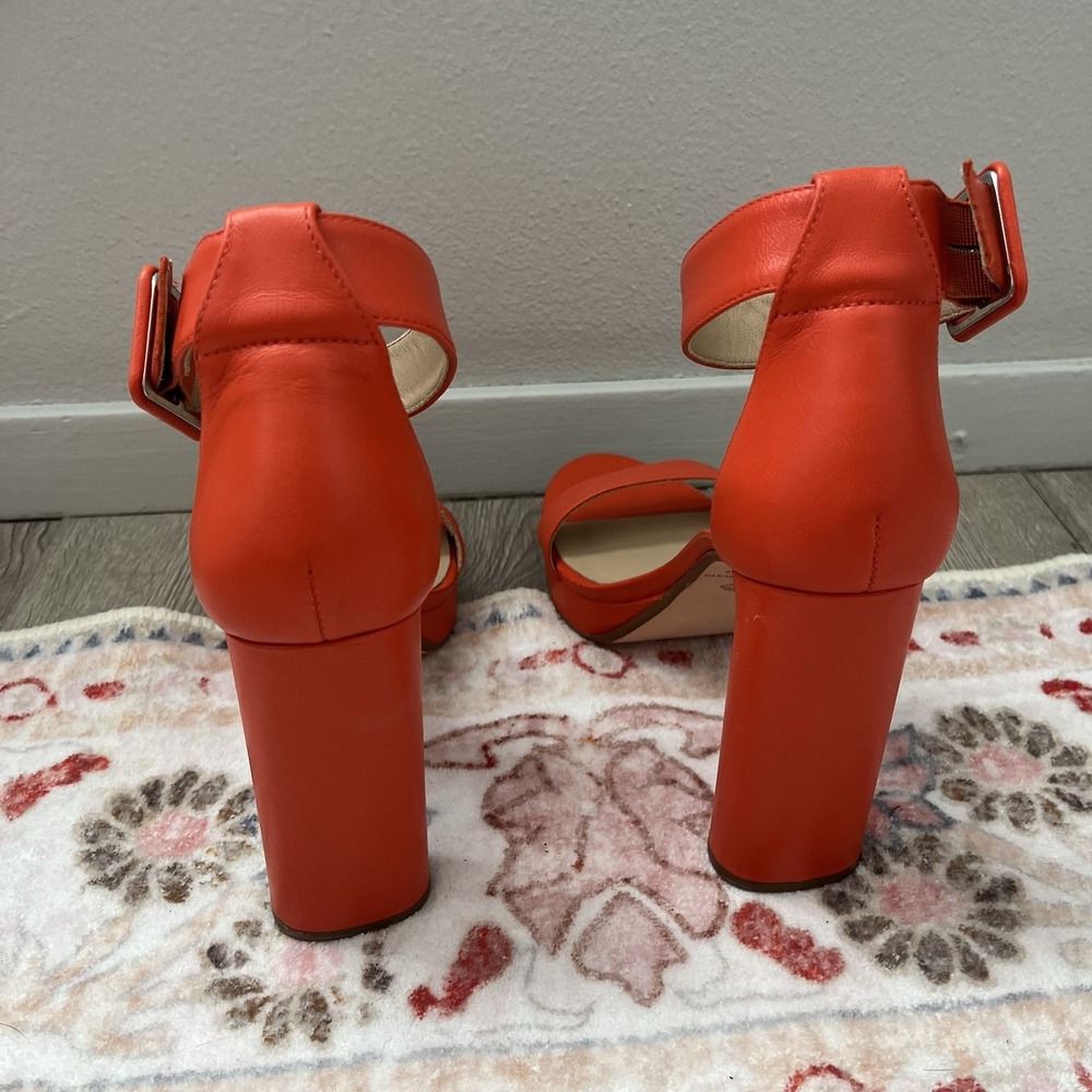 Antonio Melani Women Tangerine Orange Strap Sandals Pump Block High Heel Sz 7.5 - Picture 4 of 8